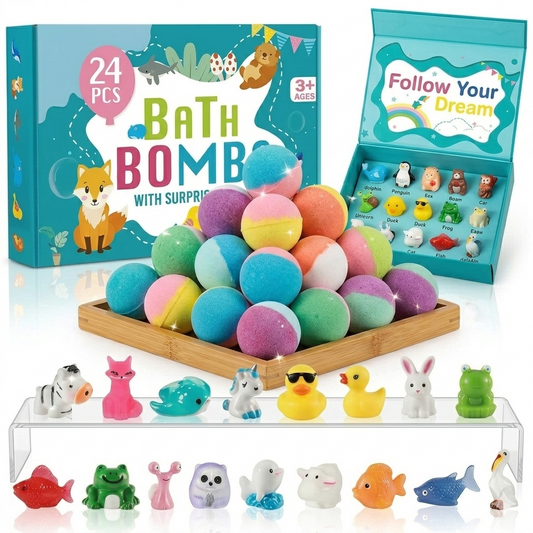 24-Pack Premium Kids Bath Bombs with Surprise Toys Inside – The Ultimate Bath Time Gift for Boys & Girls